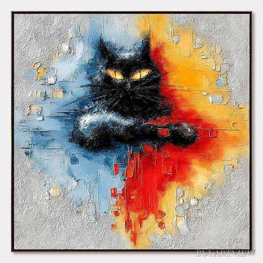 BUYARTVIEW Midnight Gaze – Textured Abstract Black Cat Painting - image 1