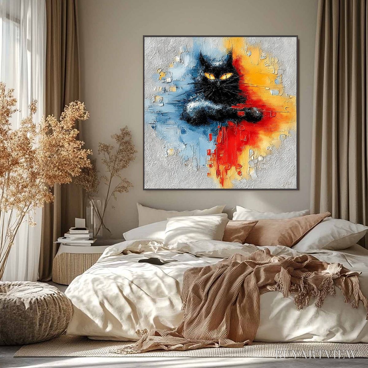 BUYARTVIEW Midnight Gaze – Textured Abstract Black Cat Painting - image 2