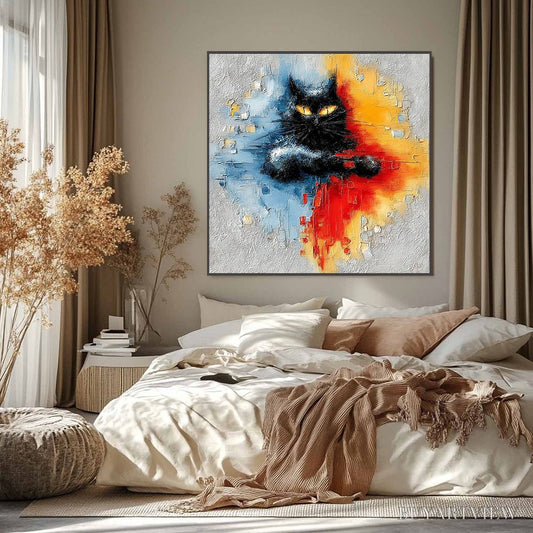 BUYARTVIEW Midnight Gaze – Textured Abstract Black Cat Painting - image 2