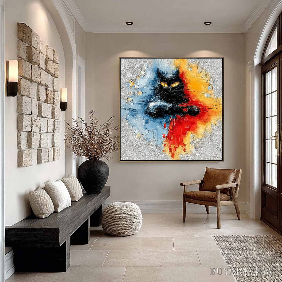 BUYARTVIEW Midnight Gaze – Textured Abstract Black Cat Painting - image 4