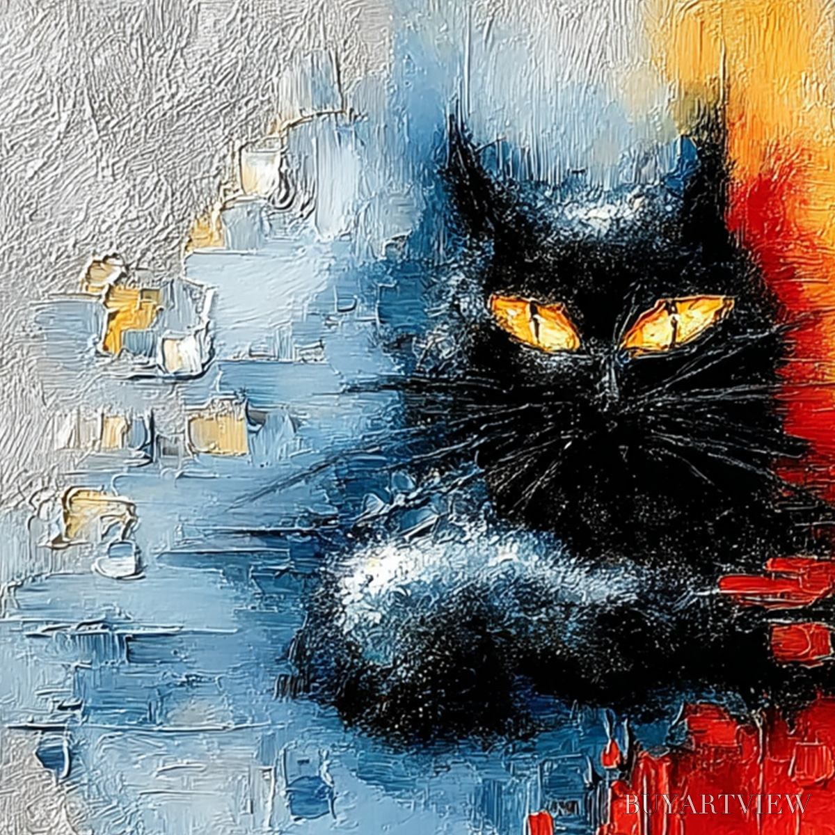 BUYARTVIEW Midnight Gaze – Textured Abstract Black Cat Painting - image 5