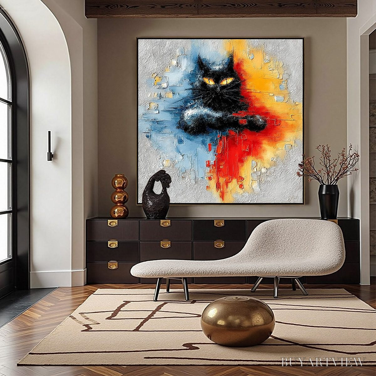 BUYARTVIEW Midnight Gaze – Textured Abstract Black Cat Painting - image 6