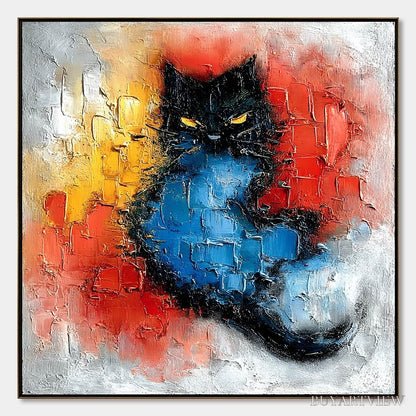 BUYARTVIEW Midnight Ember – Textured Impasto Black Cat Painting, Modern Animal - image 1