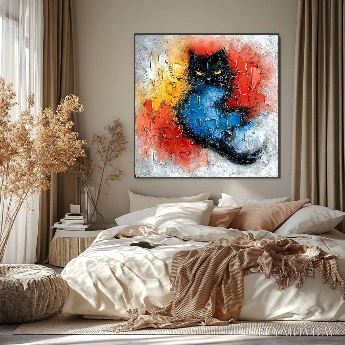 BUYARTVIEW Midnight Ember – Textured Impasto Black Cat Painting, Modern Animal - image 2