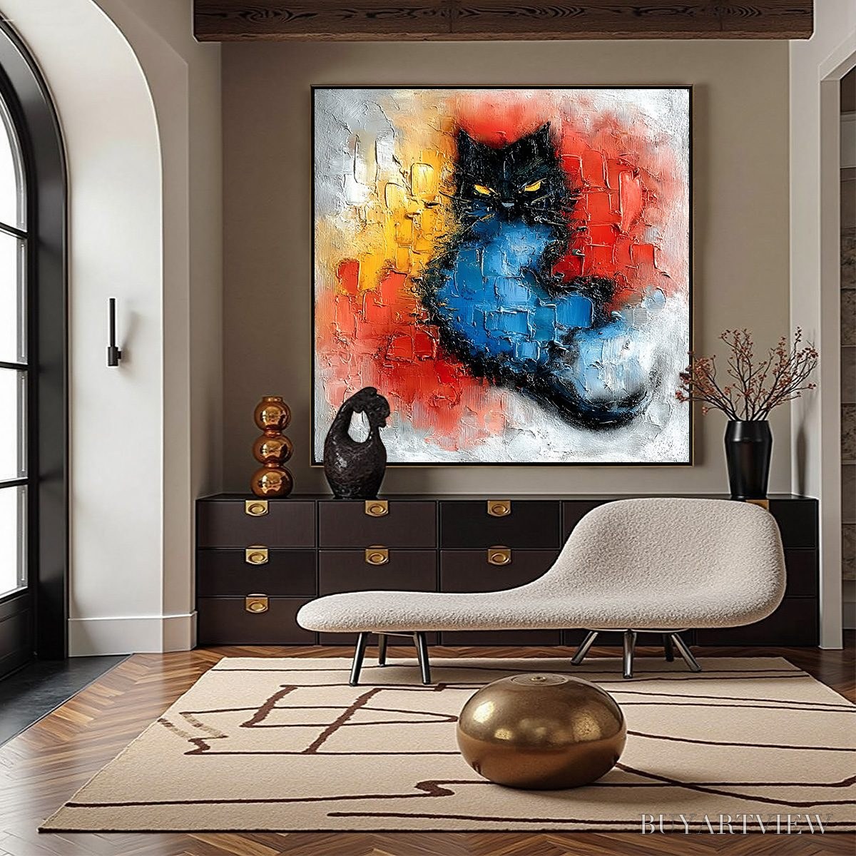 BUYARTVIEW Midnight Ember – Textured Impasto Black Cat Painting, Modern Animal - image 4