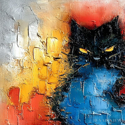 BUYARTVIEW Midnight Ember – Textured Impasto Black Cat Painting, Modern Animal - image 5