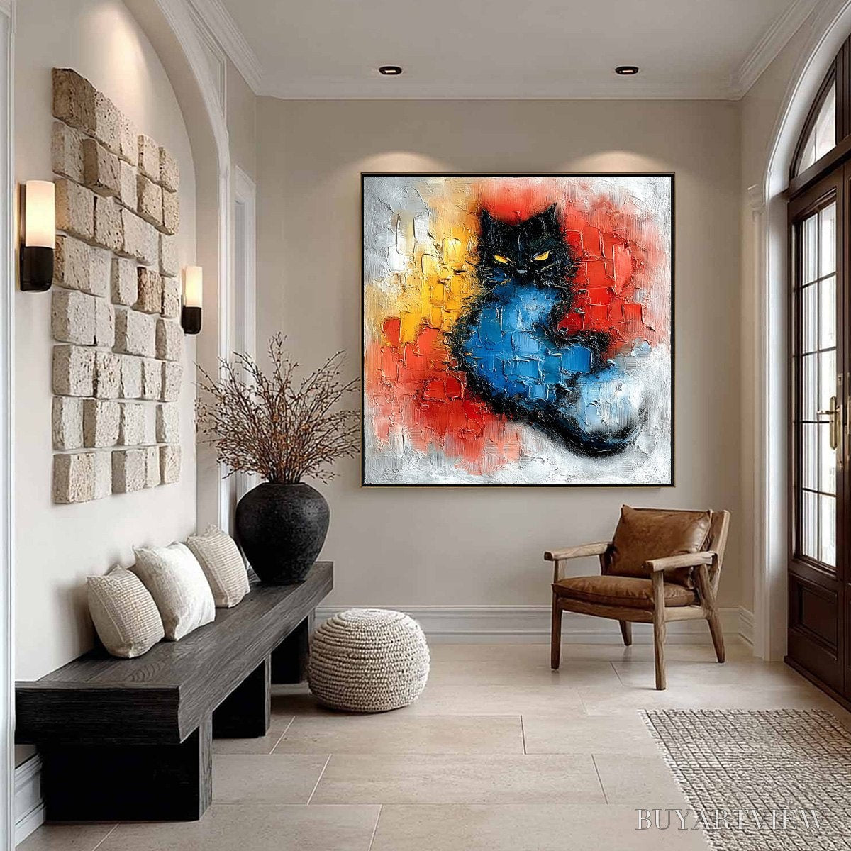 BUYARTVIEW Midnight Ember – Textured Impasto Black Cat Painting, Modern Animal - image 6