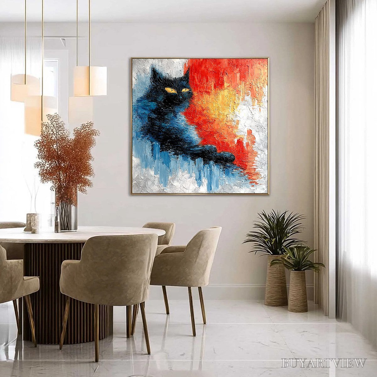 BUYARTVIEW Ember Eyes – Textured Impasto Black Cat Painting on Canvas - image 4