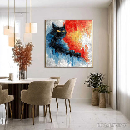 BUYARTVIEW Ember Eyes – Textured Impasto Black Cat Painting on Canvas - image 4
