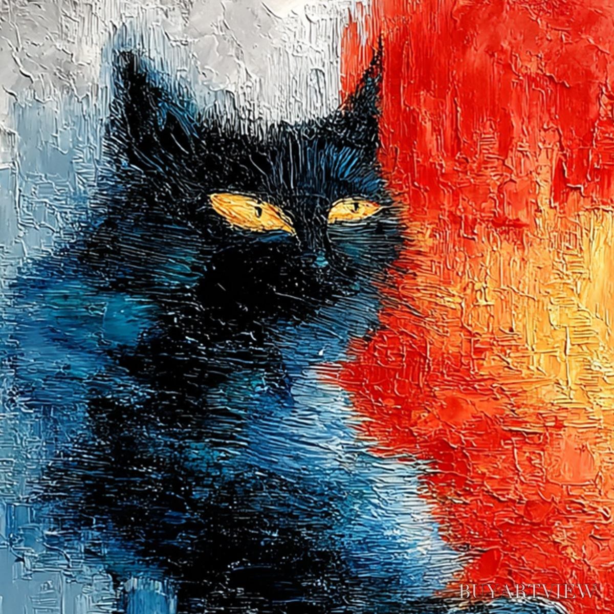 BUYARTVIEW Ember Eyes – Textured Impasto Black Cat Painting on Canvas - image 5