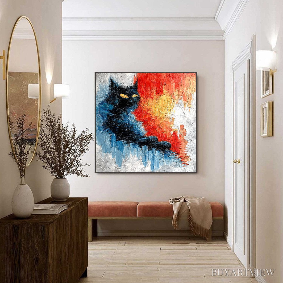 BUYARTVIEW Ember Eyes – Textured Impasto Black Cat Painting on Canvas - image 6