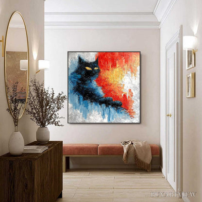 BUYARTVIEW Ember Eyes – Textured Impasto Black Cat Painting on Canvas - image 6