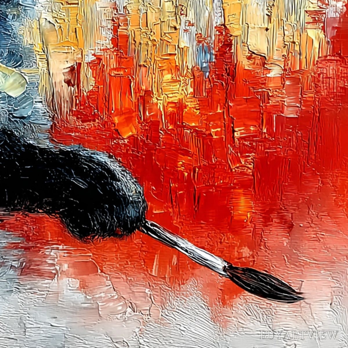 BUYARTVIEW Midnight Painter – Textured Impasto Black Cat Painting with Abstract Colors - image 3