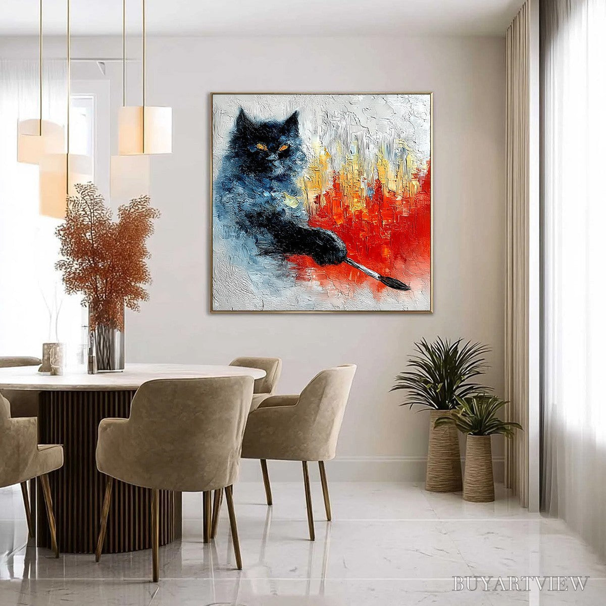 BUYARTVIEW Midnight Painter – Textured Impasto Black Cat Painting with Abstract Colors - image 4