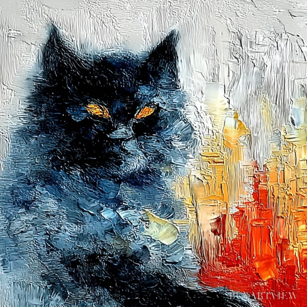 BUYARTVIEW Midnight Painter – Textured Impasto Black Cat Painting with Abstract Colors - image 5