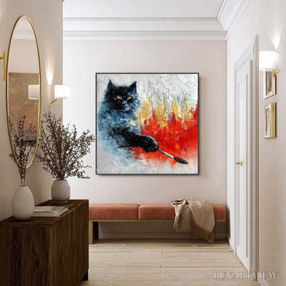 BUYARTVIEW Midnight Painter – Textured Impasto Black Cat Painting with Abstract Colors - image 6