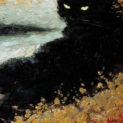 BUYARTVIEW Golden Gaze – Textured Impasto Black Cat Painting with Gold Leaf - image 3