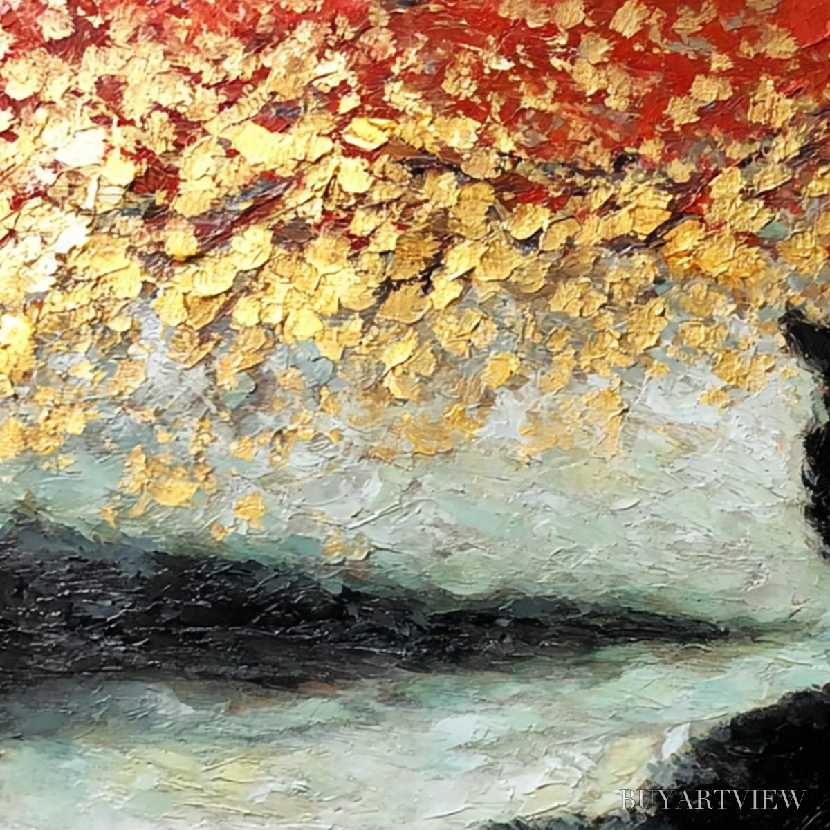 BUYARTVIEW Golden Gaze – Textured Impasto Black Cat Painting with Gold Leaf - image 5