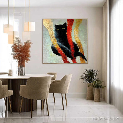 BUYARTVIEW Golden Gaze – Textured Impasto Black Cat Painting with Golden Accents - image 4