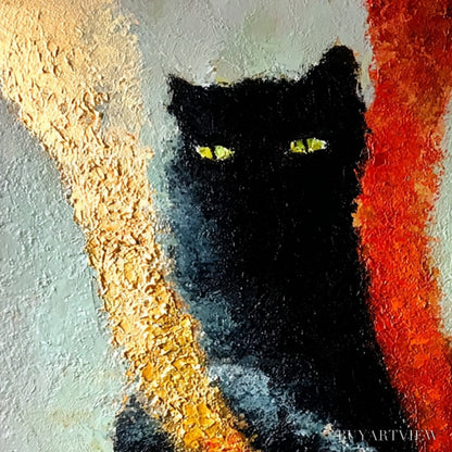 BUYARTVIEW Golden Gaze – Textured Impasto Black Cat Painting with Golden Accents - image 5