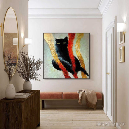 BUYARTVIEW Golden Gaze – Textured Impasto Black Cat Painting with Golden Accents - image 6