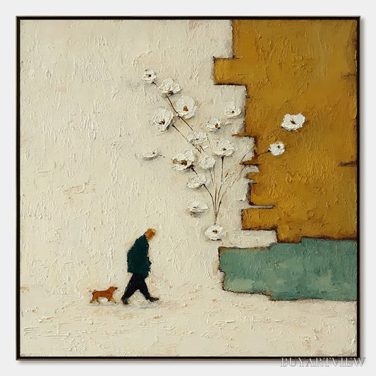 BUYARTVIEW Moments in Passing – Textured Minimalist Impasto Painting of a Daily Stroll - image 1