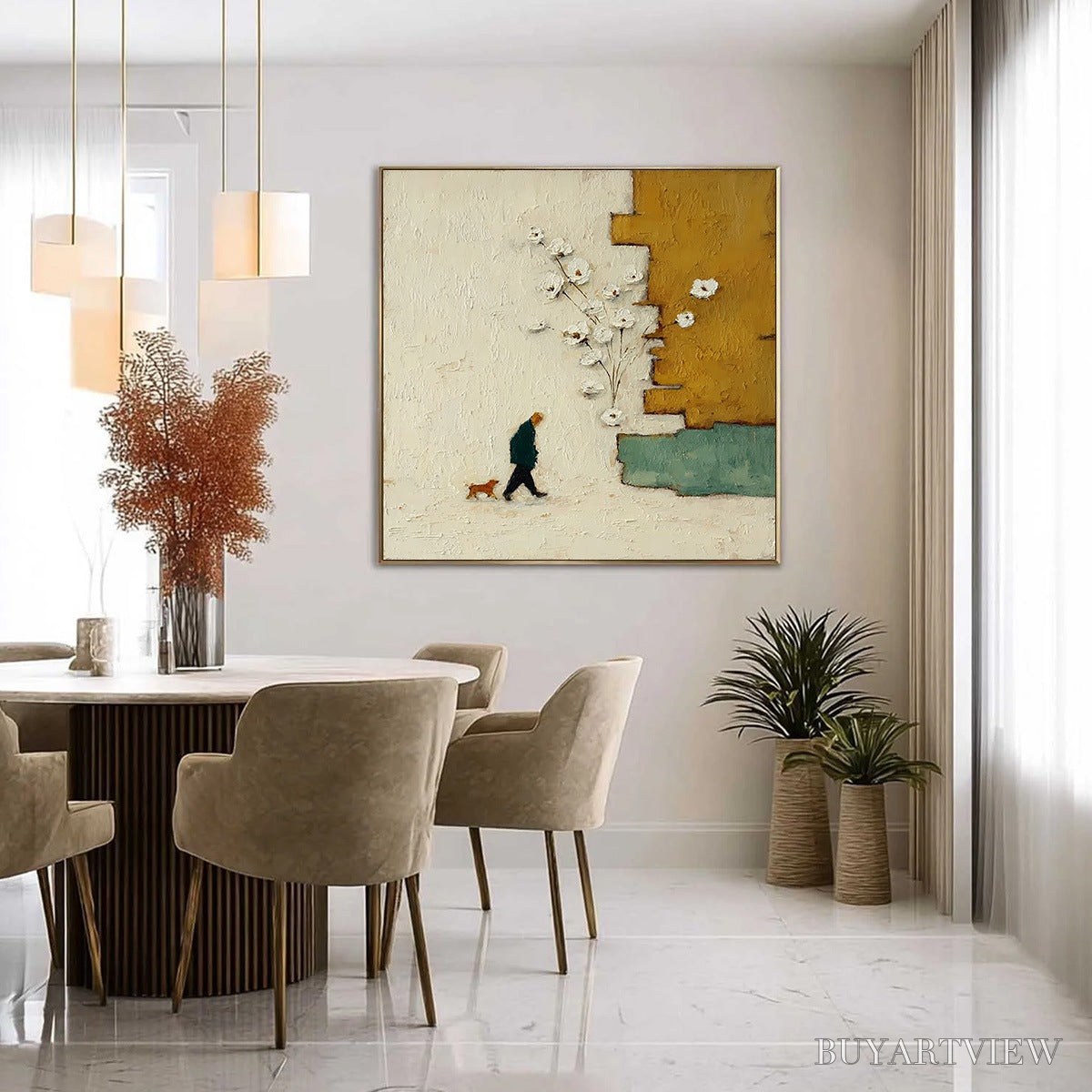 BUYARTVIEW Moments in Passing – Textured Minimalist Impasto Painting of a Daily Stroll - image 4