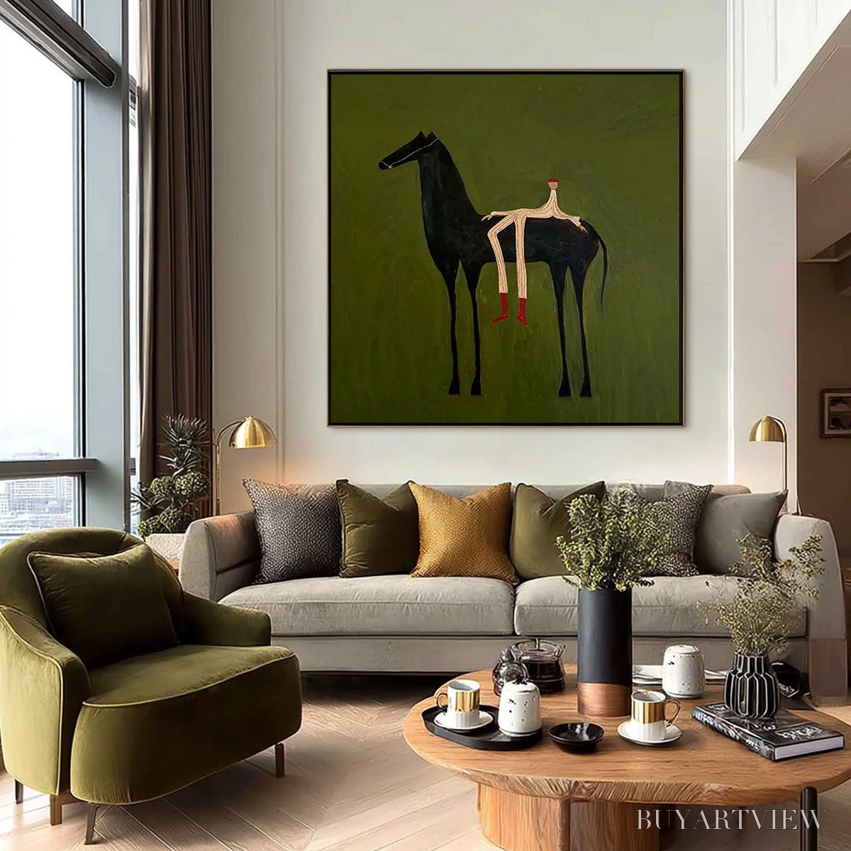 BUYARTVIEW the Companion – Modern Figurative Painting of a Horse and Rider - image 6