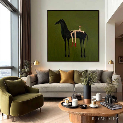 BUYARTVIEW the Companion – Modern Figurative Painting of a Horse and Rider - image 6