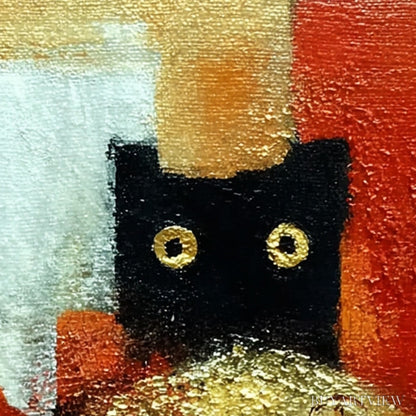 BUYARTVIEW the Golden Catch – Whimsical Abstract Black Cat with Golden Fish Painting - image 3