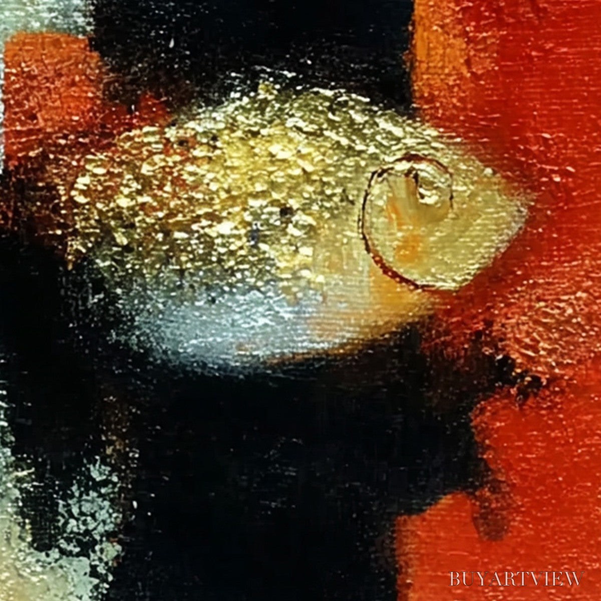 BUYARTVIEW the Golden Catch – Whimsical Abstract Black Cat with Golden Fish Painting - image 5