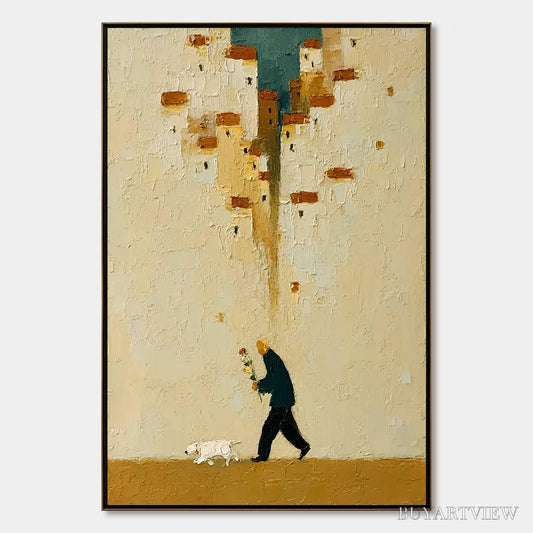 BUYARTVIEW Homeward Bound – Textured Figurative Painting of Man and Dog - image 1