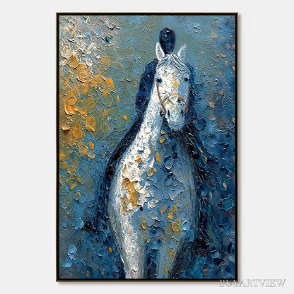 BUYARTVIEW Noble Companion – Textured Impasto Horse and Rider Painting - image 1