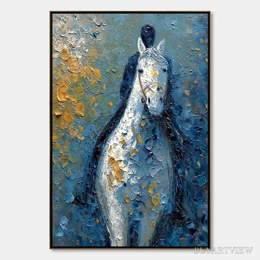 BUYARTVIEW Noble Companion – Textured Impasto Horse and Rider Painting - image 1