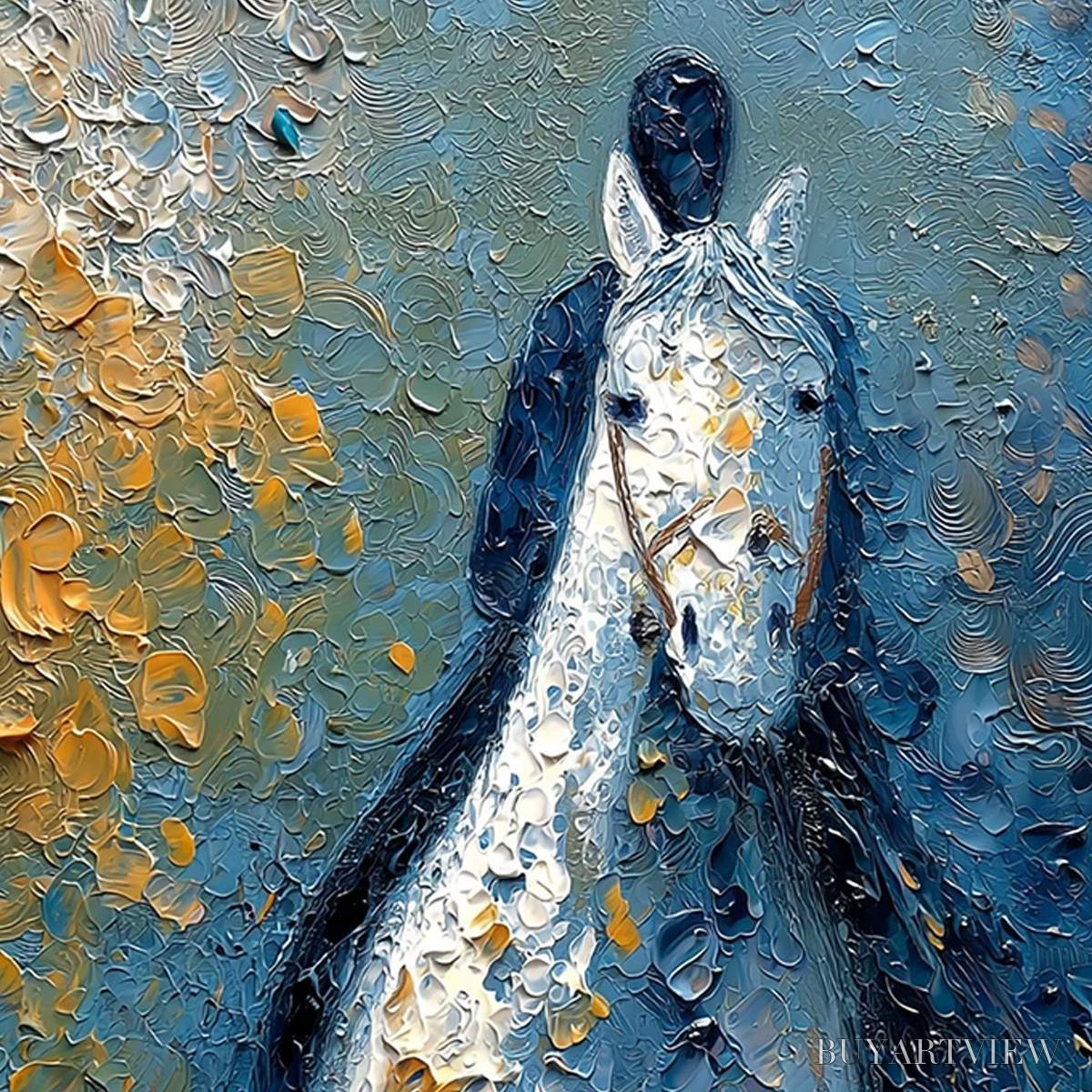 BUYARTVIEW Noble Companion – Textured Impasto Horse and Rider Painting - image 3
