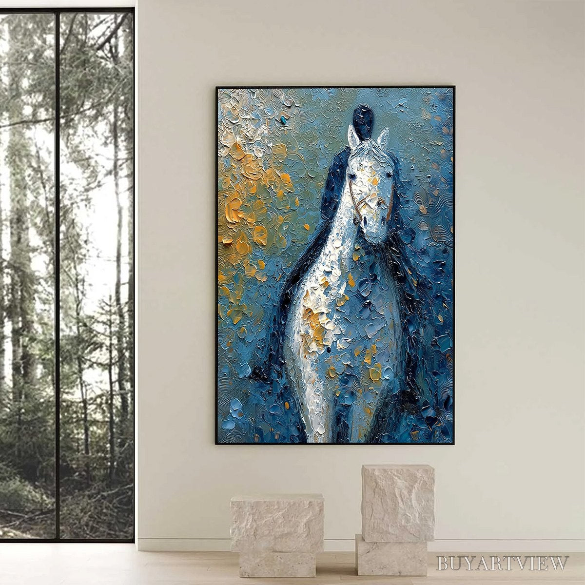 BUYARTVIEW Noble Companion – Textured Impasto Horse and Rider Painting - image 6