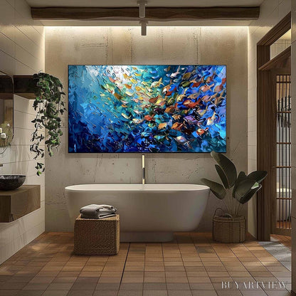 BUYARTVIEW Oceanic Convergence – Textured Impasto Painting of a Vibrant School of Fish - image 6