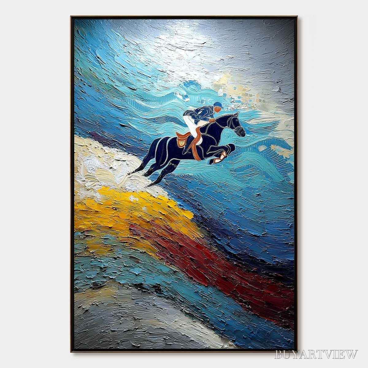 BUYARTVIEW Apex Jump – Dynamic Textured Equestrian Horse Jumping Painting - image 1
