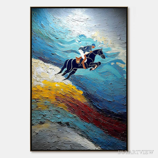 BUYARTVIEW Apex Jump – Dynamic Textured Equestrian Horse Jumping Painting - image 1