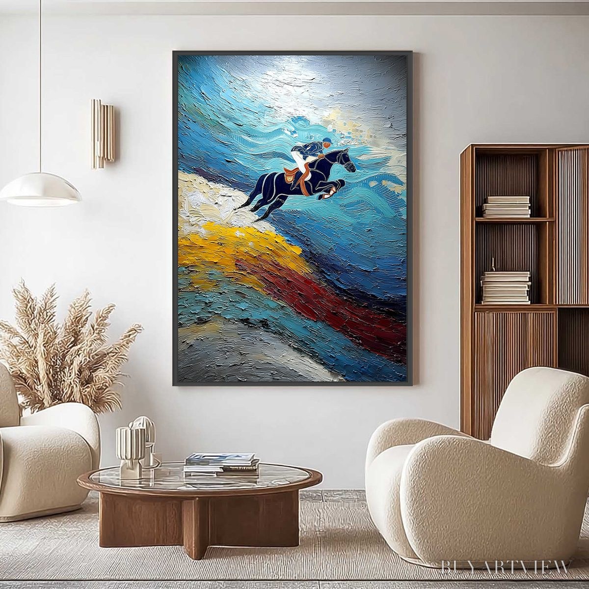 BUYARTVIEW Apex Jump – Dynamic Textured Equestrian Horse Jumping Painting - image 2