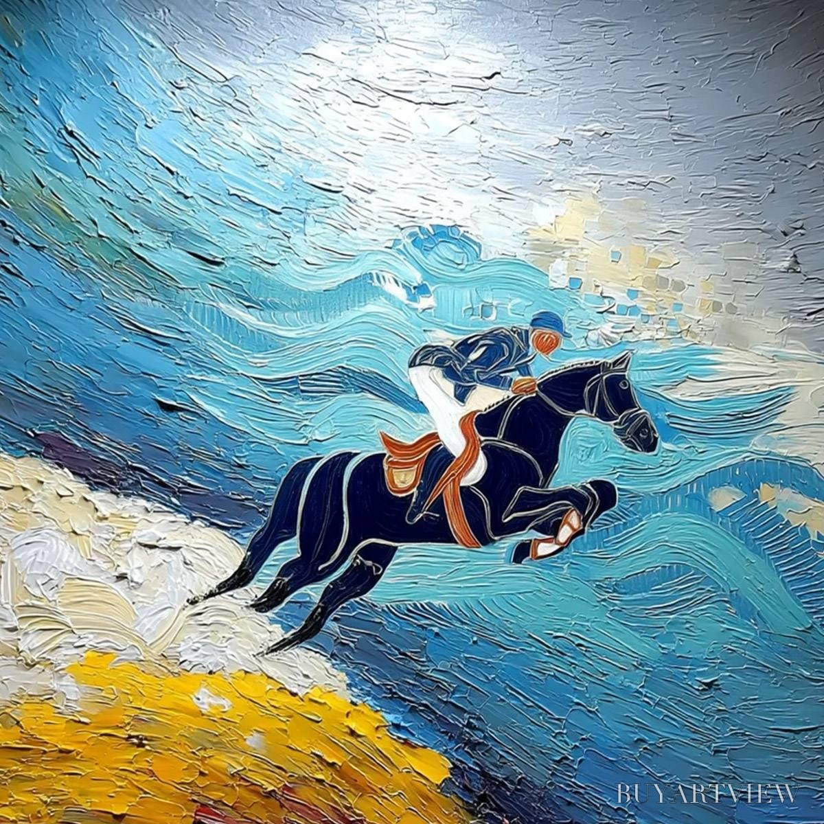 BUYARTVIEW Apex Jump – Dynamic Textured Equestrian Horse Jumping Painting - image 3