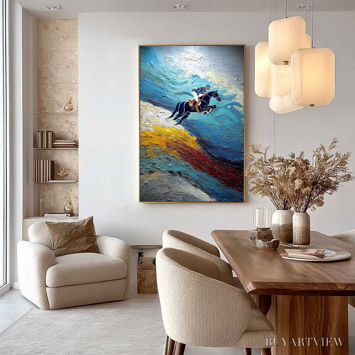 BUYARTVIEW Apex Jump – Dynamic Textured Equestrian Horse Jumping Painting - image 4