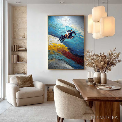 BUYARTVIEW Apex Jump – Dynamic Textured Equestrian Horse Jumping Painting - image 4
