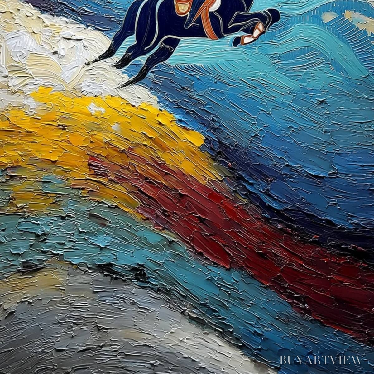 BUYARTVIEW Apex Jump – Dynamic Textured Equestrian Horse Jumping Painting - image 5