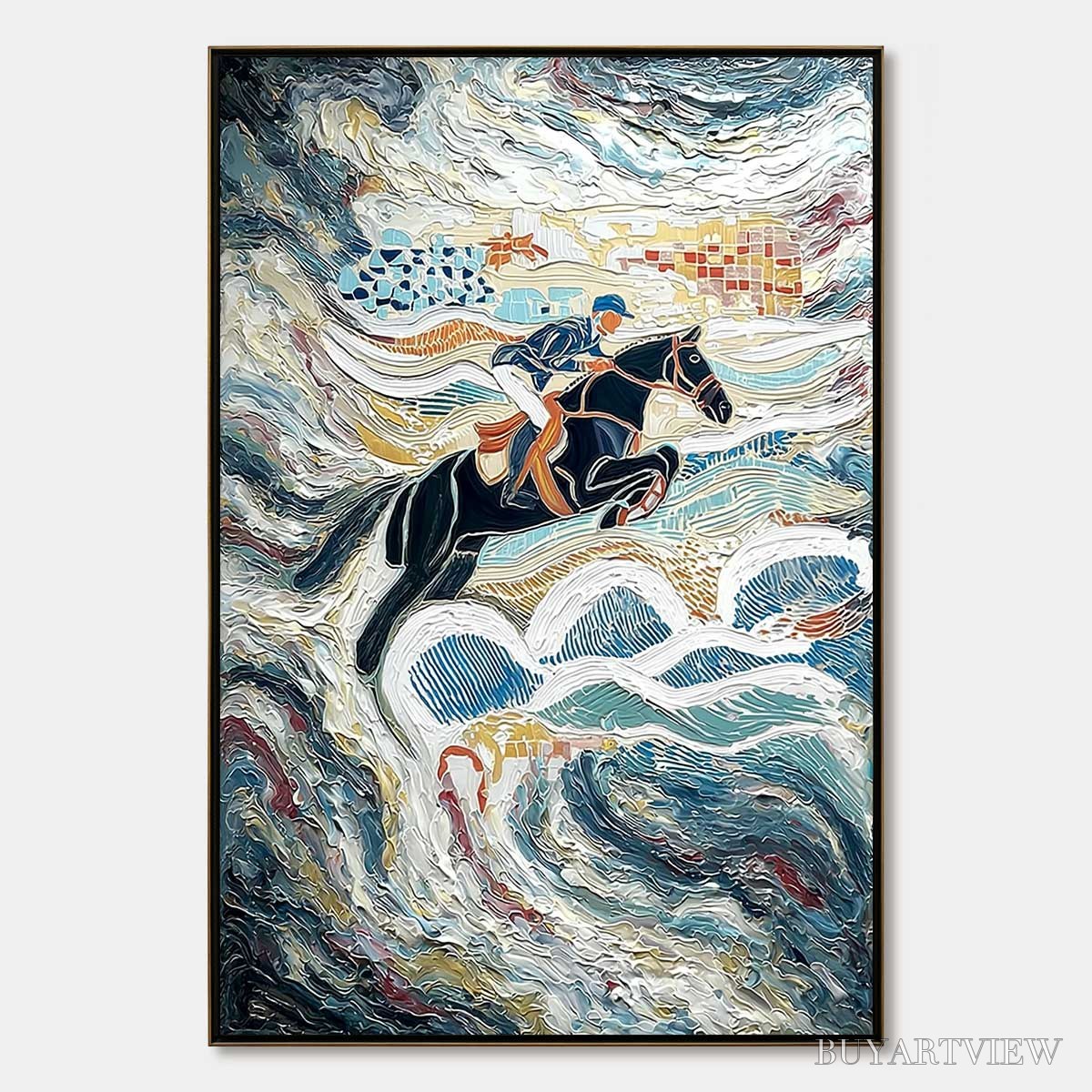 BUYARTVIEW the Grand Leap – Textured Equestrian Sports Painting with Dynamic Motion - image 1