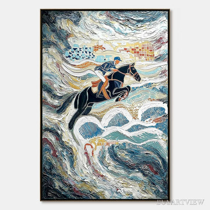 BUYARTVIEW the Grand Leap – Textured Equestrian Sports Painting with Dynamic Motion - image 1