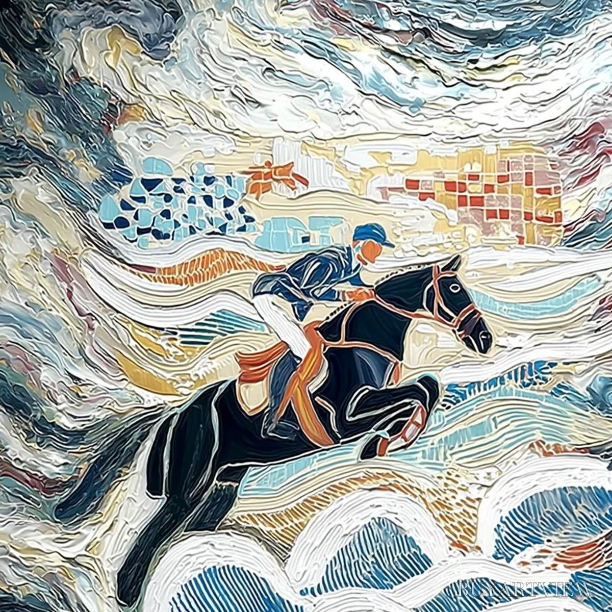 BUYARTVIEW the Grand Leap – Textured Equestrian Sports Painting with Dynamic Motion - image 3