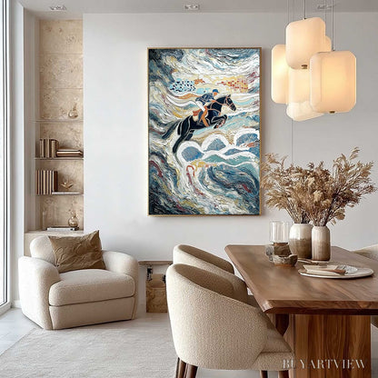 BUYARTVIEW the Grand Leap – Textured Equestrian Sports Painting with Dynamic Motion - image 4