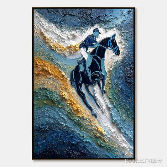 BUYARTVIEW Surge of Power – Textured Impasto Equestrian Horse Sport Oil Painting - image 1