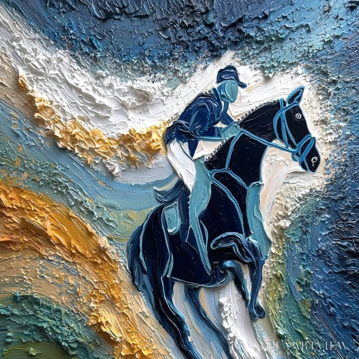 BUYARTVIEW Surge of Power – Textured Impasto Equestrian Horse Sport Oil Painting - image 3